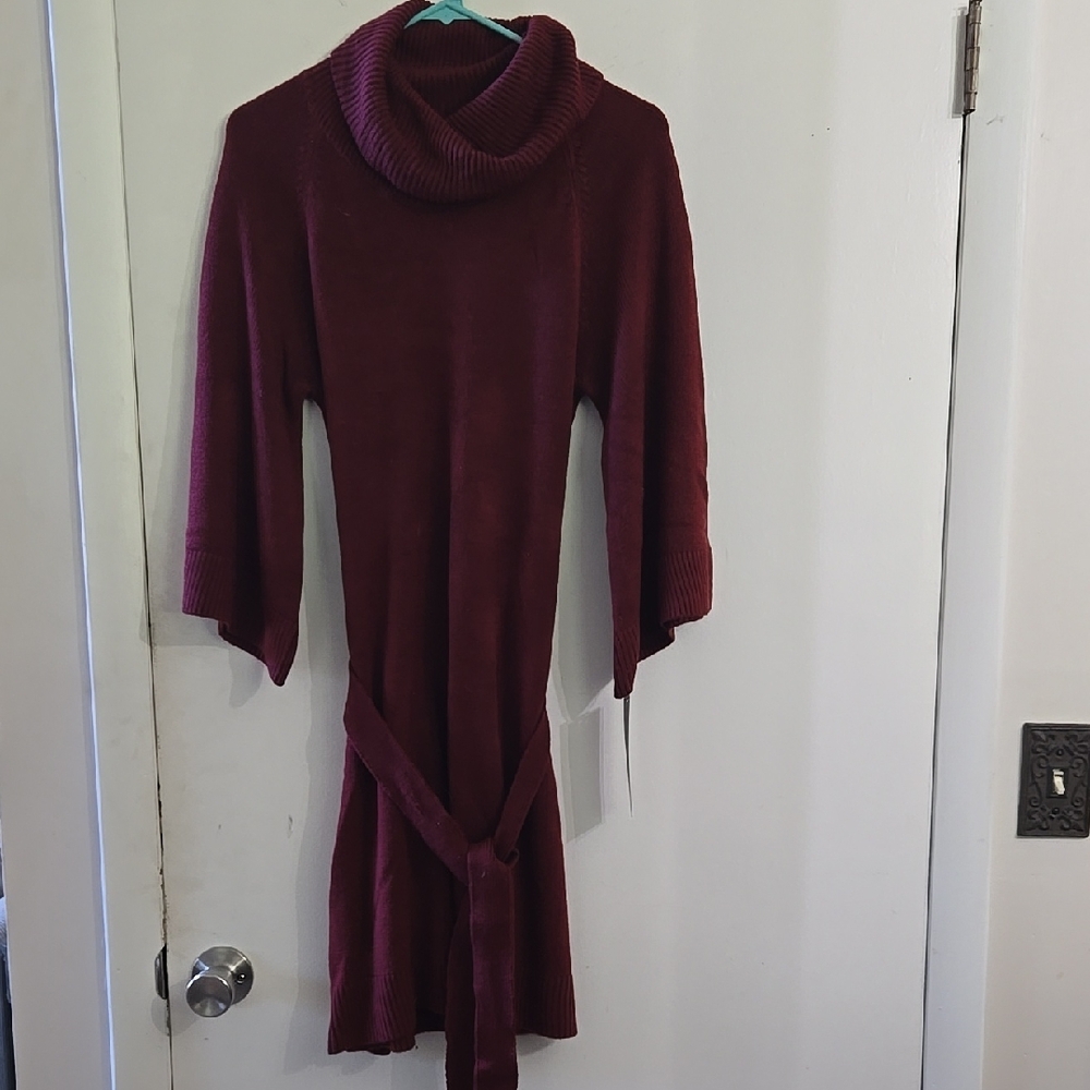 Burgundy Cowl Neck Sweater Dress